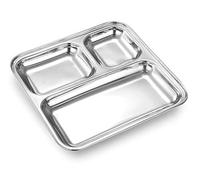 Garden Of Arts Plato de cena cuadrado de acero inoxidable resistente con 3 secciones divididas bandejas de desorden para el almuerzo de los niños, camping