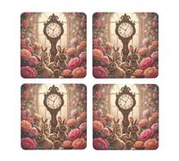 Garden Of Bunnies And Roses - Juego de 4 posavasos cuadrados de corcho MDF con respaldo de corcho antideslizante para bebidas frías y calientes