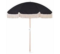 Garden Patio Umbrella with Fringes Outdoor for Beach Lawn Pool Angle Adjustable Black