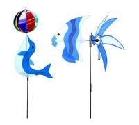 Garden Pinwheels Set, Wind Spinner Decor, 31.5in Dolphin Shape Stakes, Colorful Whirling Design, Easy Installation Structure for Lawn Wedding, Terrace, Corridor, Outdoor Display