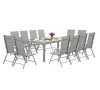 Garden Point muebles de jardín de aluminio gris claro con gran mesa Polywood Verona para 12 personas