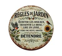 Garden Rules Listen to The Birds Feel The Breeze Read A Book - Letrero redondo de metal de estilo vintage para el hogar, bar, jardín, decoración de pared, póster de metal de 8 x 8 pulgadas