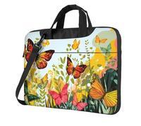 Garden Scene - Funda para portátil de 15.6 pulgadas, diseño de mariposas y flores silvestres con correa para el hombro, portátil, a prueba de golpes, funda protectora para computadora portátil para