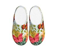 Garden Scene - Pantuflas de franela para hombre, diseño de flores silvestres, mariposas, antideslizantes, cálidas, para interiores y exteriores, multicolor, XX-Large