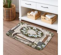 Garden Tools - Tapete de baño floral de secado rápido, diseño de flores blancas rústicas, absorbente, antideslizante, de espuma viscoelástica de primavera, lavable, para baño, inodoro, baño