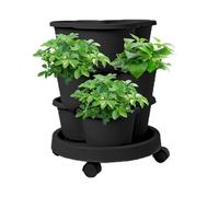 Garden Tower, Vertical Planter, Stackable Flower Pot, Removable Wheels Base, Gardening Tool Kit, Indoor Outdoor Balcony Use, 12.4x5.31 Inches Black White Gray Set 1385g
