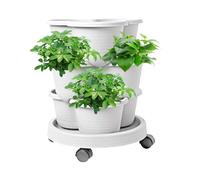 Garden Tower, Vertical Planter, Stackable Flower Pot, Removable Wheels Base, Gardening Tool Kit, Indoor Outdoor Balcony Use, 12.4x5.31 Inches Black White Gray Set 1385g
