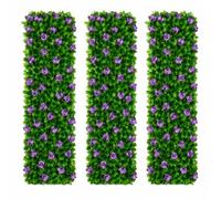 Garden Trellis with Leaves, Expanding Garden Trellis Panels, Artificial Trellis Screening with Ivy and Violet Flower, Artificial Ivy and Violet Flower Fence Screening (Violets*3)