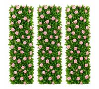 Garden Trellis with Leaves, Expanding Garden Trellis Panels, Artificial Trellis Screening with Ivy and Violet Flower, Artificial Ivy and Violet Flower Fence Screening (Roses*3)