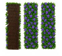 Garden Trellis with Leaves, Expanding Garden Trellis Panels, Artificial Trellis Screening with Ivy and Violet Flower, Artificial Ivy and Violet Flower Fence Screening (Violets*2)