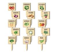 Garden Vegetable Signs - 12 x 6,4 cm Wooden T Type Plant Labels | Vegetable Sign With Printed Name | Printed Pattern Plant Markers For Gardeners Farmers Backyard Raised Garden Bed Greenhouse Patio