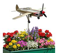 Garden Wind Spinners - Shark Mouth Airplane Outdoor Weathervane Decor, Metal Warplane Windmill Garden Spinner, Aviation Themed Porch Yard Wind Spinner for Pilot Aviation Lover Veterans Patio Backyard