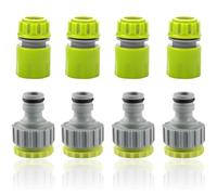 Gardena - 8 adaptadores para grifo de jardín, con 4 conectores de grifo de 1/2 pulgadas y 3/4 pulgadas 2 en 1, 4 unidades de 1/2 pulgadas de dos vías, conexiones de manguera de jardín, adaptador de