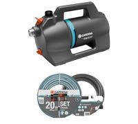 Gardena bomba jardín 4200 Silent Set: bomba riego silenciosa e innovadora con válvula succión 3,5 m y manguera Classic 20 m, caudal 4200 l/h, motor 600 W, impermeable, bajo consumo (9055-20)