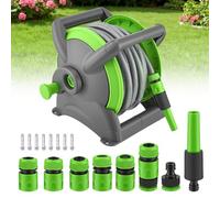 Gardena - Carrete de manguera de 20 m con 6 carretes de manguera de jardín móviles, ahorran espacio en la pared y se pueden quitar en cualquier momento, jeringa y piezas del sistema