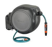 GARDENA Carrete retráctil montado en la pared de 100 pies con guía de manguera, retracción automática para un fácil riego del jardín o el patio. Fácil giro