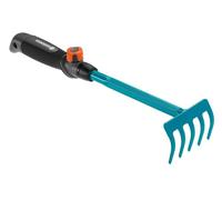 GARDENA Combisystem 8925-20 - Rastrillo pequeño, rastrillo manual, 5 púas para rastrillar y mullir la tierra del bancal y macetas, mango ergonómico, protección anticorrosión