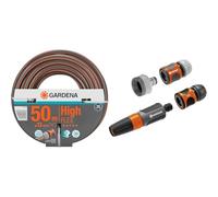 Gardena Comfort Highflex - Manguera (10 x 10, 13 mm, 1/2", 50 m, sin accesorios) + 18291-20 Kit, Negro, Gris, Naranja, Plata
