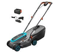 Gardena Set Ready-To-Use cortacésped a batería PowerMax 32/18V P4A: Segadora hasta 200 m², Ancho de Corte 32 cm, Capacidad 30 l, Altura de Corte Ajustable, Motor PowerPlus Eco-Modus (14632-20)
