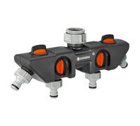Distribuidor de 4 vías Gardena: para conectar hasta 4 equipos al grifo, apto para los programadores y temporizadores de riego Gardena, el flujo de agua se puede regular y cerrar (8194-20)