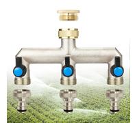 Gardena - Distribuidor de agua de 3 vías con 4 adaptadores de 3/4 pulgadas a 1/2 pulgadas, latón para 3 dispositivos, mangueras de jardín