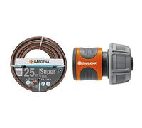 Gardena Premium Superflex Manguera, 30 X 20 X 20 cm + 18216-20 Conector para el Inicio de la Manguera, hermético, Mango ranurado, Montaje Sencillo, Gris, Naranja, 19 mm (3/4")
