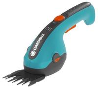 Gardena Set de tijeras cortacésped con batería: Set con mango telescópico, para cortar cómodamente los bordes del césped, Turquesa/Negro/Naranja, 36 x 13