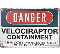 Gardengarageton. Advertencia Sdanger Velociraptor contención para hombres y mujeres Forrestaurantscafes pubs decoración vintage póster arte pared decoración metal cartel 8 x 12 pulgadas