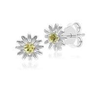 Gardenia Margarita Amarillo Zafiro Halo Flor Pendientes de Presión En Sólido 9ct