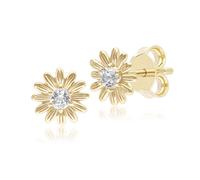 Gardenia Margarita Blanco Zafiro Halo Flor Pendientes de Presión En Sólido 9ct