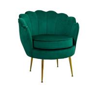 GARDENIA Sillón con Respaldo en Forma de Concha, Acolchado, con Patas cromadas, Ideal para salón, Dormitorio y Oficina. Sillón de Terciopelo, Verde, 77 x 79 x 77 cm (Altura). Atenas XL