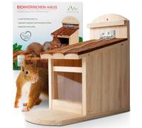 Gardigo® Comedero para Ardillas | Casita de Madera para Ardillas | con Dispensador de Alimento | Ventana de Plexiglás | Madera Maciza | aprox. 11 × 20 × 23 cm