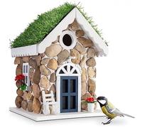 Gardigo® Comedero para Pájaros Exterior en Forma de Casa de Piedra I Nido de Pájaros y Decoración para Jardín I Casita y Bebedero para Las Aves Silvestres Gorriones, Jilgueros, Canarios, Etc.