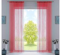 Gardinenbox 20303CN2 - Juego de 2 Cortinas de Hilo (250 x 140 cm), Color Rojo con cordón y Cinta fruncidora Cosida, Adecuada para Barras de Cortina y rieles de Cortina, Color Rojo
