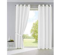 Gardinenbox 2er Set Vorhänge Cortina Opaca Mate translúcida «Palermo» con Ojales y alzapaños, Poliéster, Blanco, HxB 225x140 cm