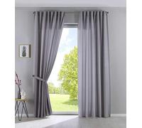 Gardinenbox Cationic Jena 2019037-2 - Juego de 2 Cortinas (225 x 140 cm, Aspecto de Lino, 225 x 140 cm), Color Plateado