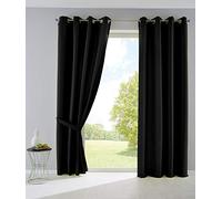 Gardinenbox Juego de 2 Cortinas Opacas Palermo con Ojales y alzapaños Decorativos, 100% poliéster, Color Negro, Alto x Ancho 245 x 140 cm
