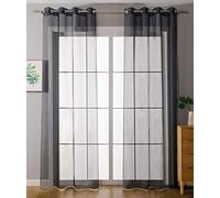 Gardinenbox Juego de 2 Cortinas Transparentes con Ojales, para salón, Gasa con Ojales, Cierre de Cinta de Plomo, 245 x 140 cm, Color Negro, 203322