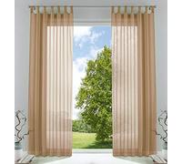 Gardinenbox Juego de 2 Cortinas Transparentes para salón, Gasa con Cierre de Cinta de Plomo, 100% poliéster, Arena, 225 x 140 cm