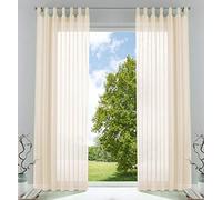 Gardinenbox Juego de 2 Cortinas Transparentes para salón, Gasa con Cierre de Cinta de Plomo, 100% poliéster, Color Crema, Alto 225 x 140 cm