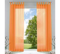 Gardinenbox Juego de 2 Cortinas Transparentes para salón, Gasa con Cierre de Cinta de Plomo, 100% poliéster, Naranja, 245 x 140 cm