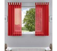 Gardinenbox Paquete de 2 Juego de Cortinas Transparentes de Voile con Cierre de Cinta de Plomo, Poliéster, Rojo, HxB 175x140 cm