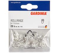 GARDINIA Anillas para rieles de cortina, Anilla en T, Metal/Plástico, Plateado/Transparente, 20 piezas