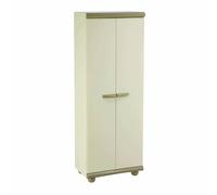 Gardiun Armario Escobero Multiusos de Jardín Nebrasca 62,5x39x175 cm en Resina con Protección UV y 2 Puertas Abatibles Beige
