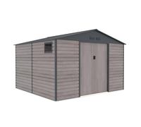 Gardiun - Caseta de jardín de Metal Surrey 10,85 m2 Exterior 340 x 319 x 226 cm, Acero con Ventana Lateral y Efecto Madera granulada