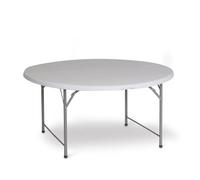Gardiun Mesa Redonda Plegable y Portátil New Koln Ø122x74 cm de Resina en Color Blanco con Asa y Sistema de Bloqueo