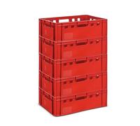 gardivo Eurobox - Caja para carnicería, 5 unidades, 60 x 40 x 20 cm, color rojo, apilable, resistente, de plástico