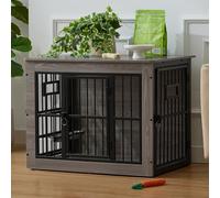 Gardner Pet 83cm Jaula para Perros, Jaula Perro Grande Mueble, con 3 Aberturas Superiores para Alimentación en Jaula para Perros de Madera, 3 Puertas, 83x58x65cm,Gris