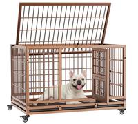Gardner Pet Jaula para Perro Talla L-82.3x51.5x56cm para Perros Medianos, Diseño a Prueba de Escape con Bandeja, 3 Puertas Desmontables y Ruedas Bloqueables, Jaula Plegable de Metal para Perros-Marrón