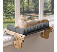 Gardner Pet Percha para ventana de gato, hamaca 2 en 1 con cojín, madera maciza y marco de metal para gatitos grandes (gris)